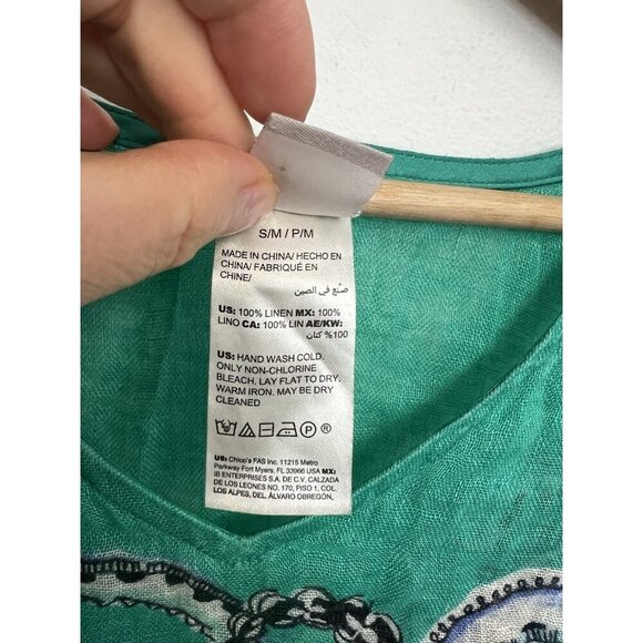 Chicos Women’s 100% Linen Poncho Blouse Cover Up Top Boho Beach S M Paisley - Picture 5 of 11